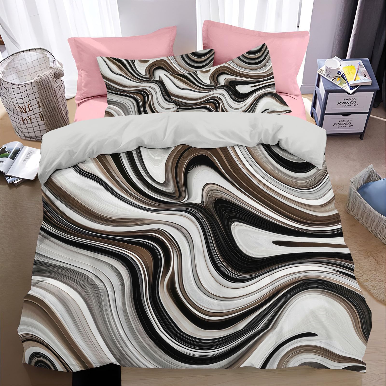 Parure de lit 1 personne avec housse de couette 140x200cm vortex de marbre et taie 65x65