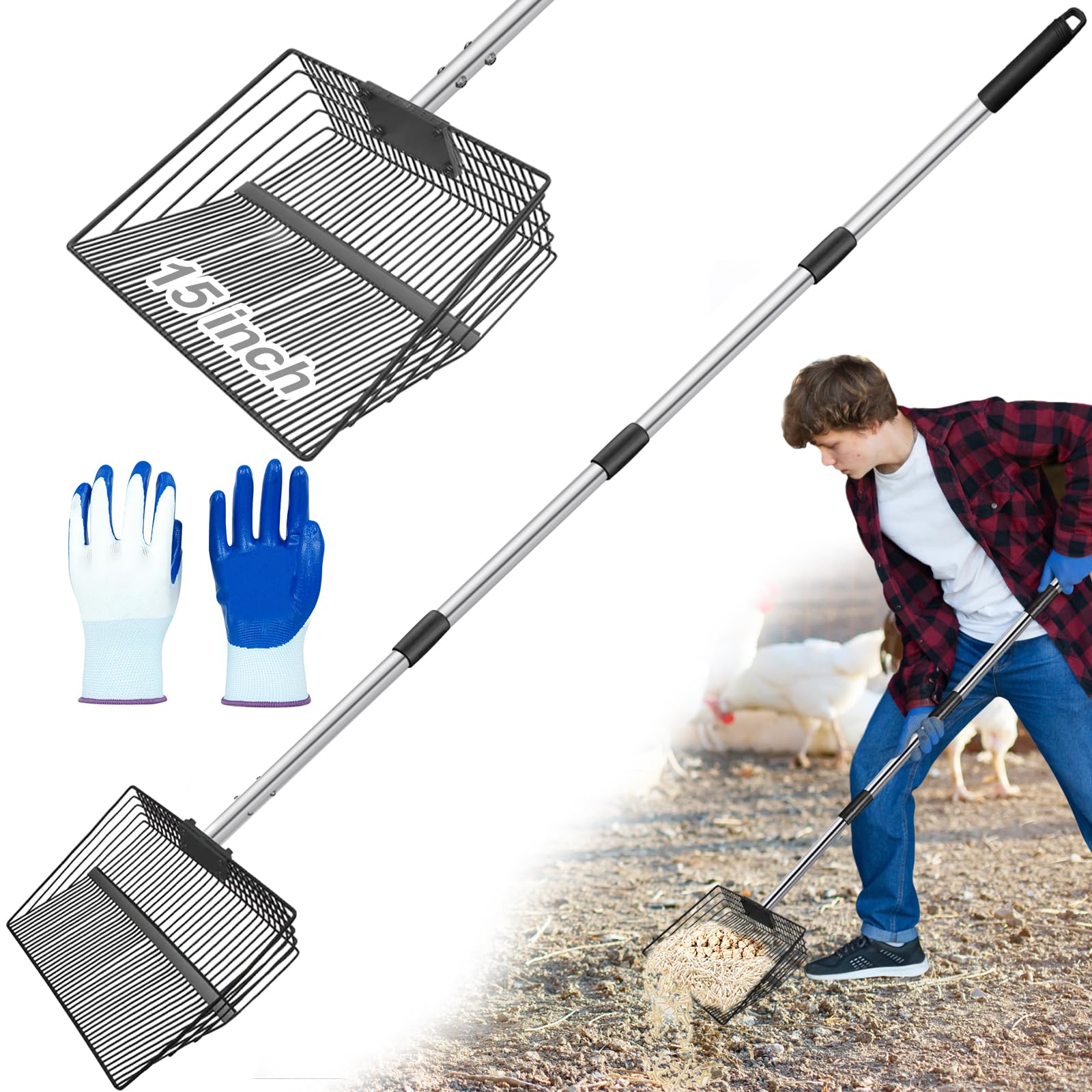 Pelle à déjections canines 38 cm et râteau de 172 cm pour le nettoyage du sable