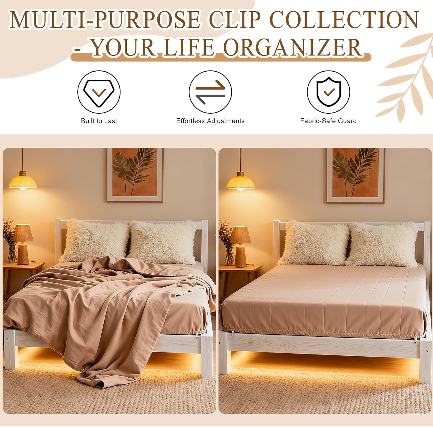 Suncalla 16 Pcs Bed Sheet Straps, Adjustable Sheet Fasteners with Non-Slip Fasteners Clips for Mattress Sofa Table Cloth