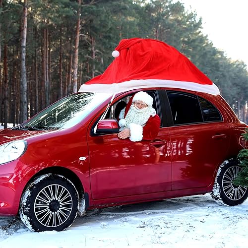 Miniatura 7 de Sombrero de Papá Noel de Navidad grande de 18 pies para exteriores, para automóviles, sombrero de Papá Noel, decoración de automóvil de Navidad,