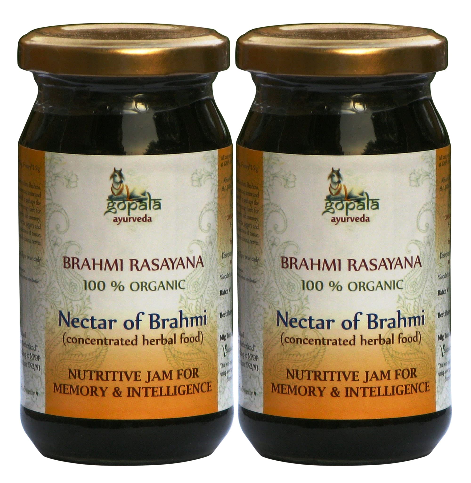 Gopala Ayurveda Brahmi Rasayana 250g - Ayurvedic Herbal Jam Prepared with Fresh Organic Brahmi, 100% USDA Certified Organic (Pack of 2)