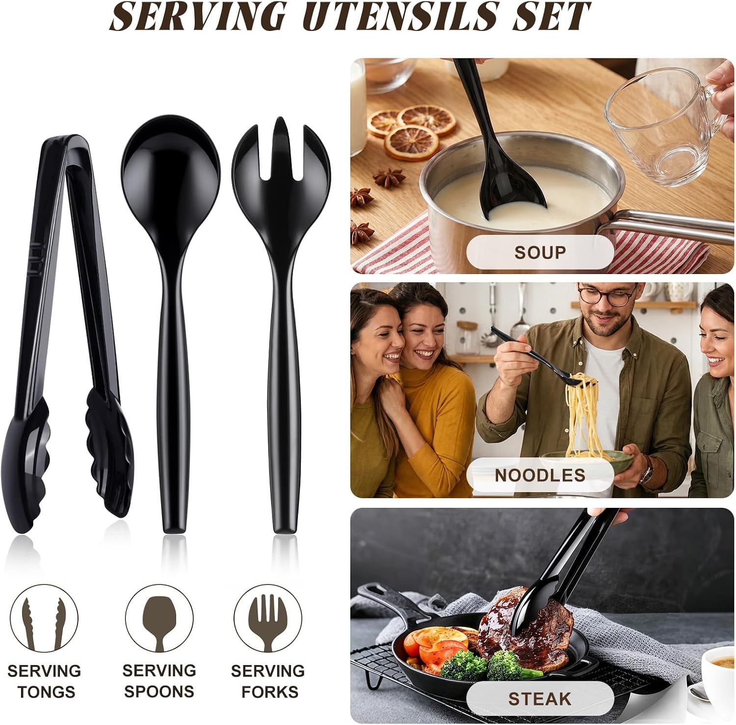 Mwellewm Plastic Serving Utensils Set, Disposable Tongs Spoons for Buffet