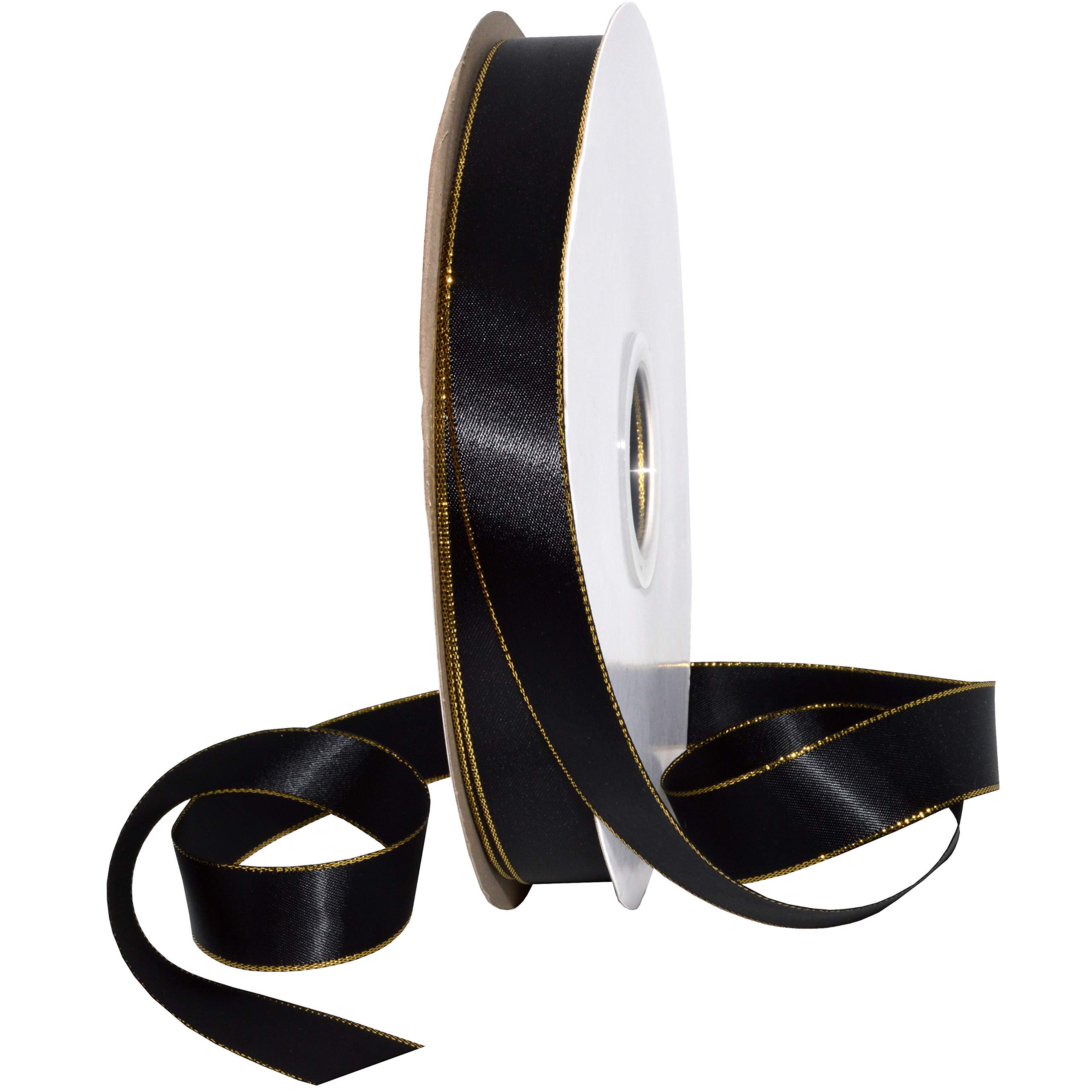 Ruban de satin suisse anti-effilochage noir et or pour noeuds parfaits durables