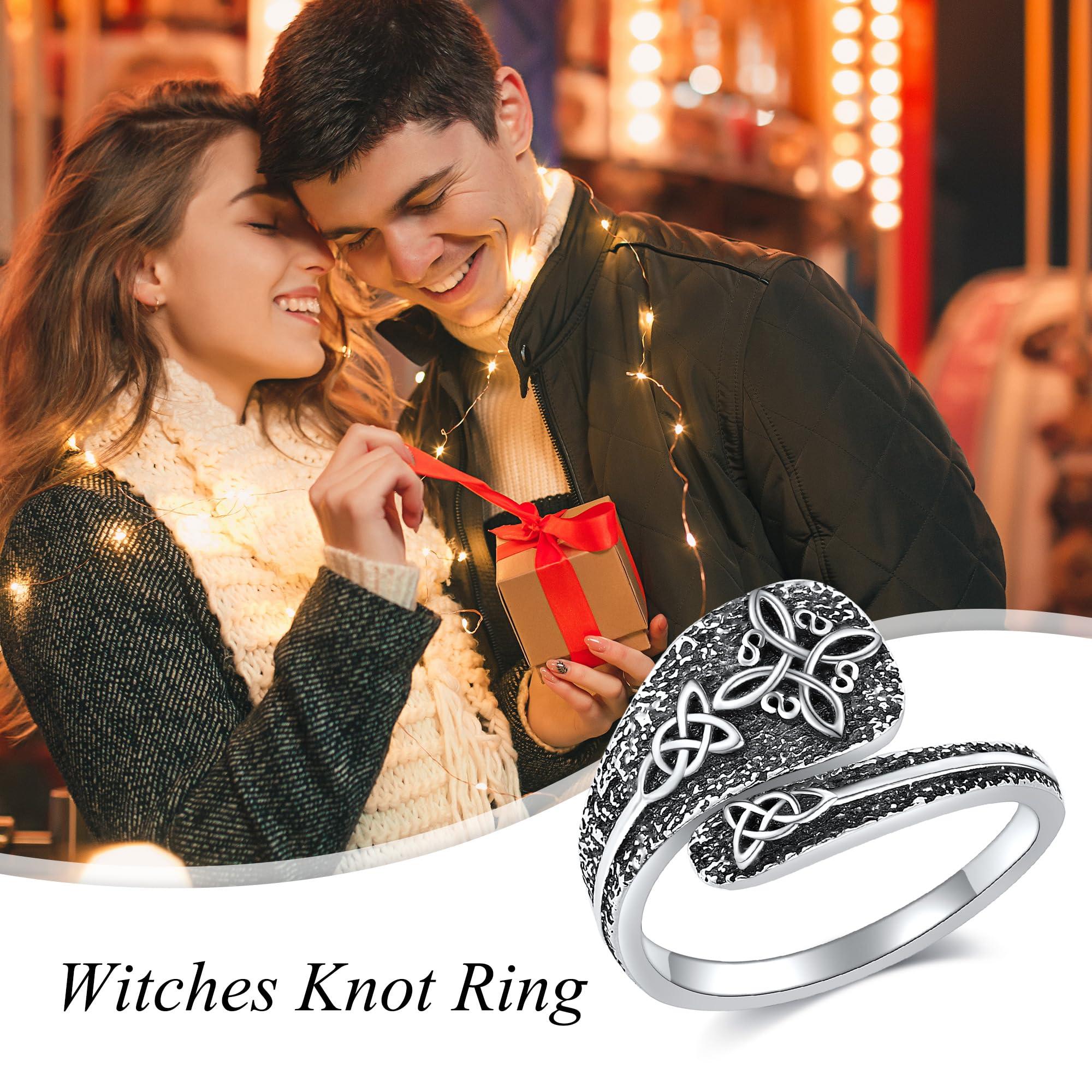 DAYLINLOVE Hexen Knoten Ring 925 Sterling Silber Nudo De Bruja Keltische Knoten Löffel Ring Irish Wicca Hexe Schmuck Geschenke für Frauen