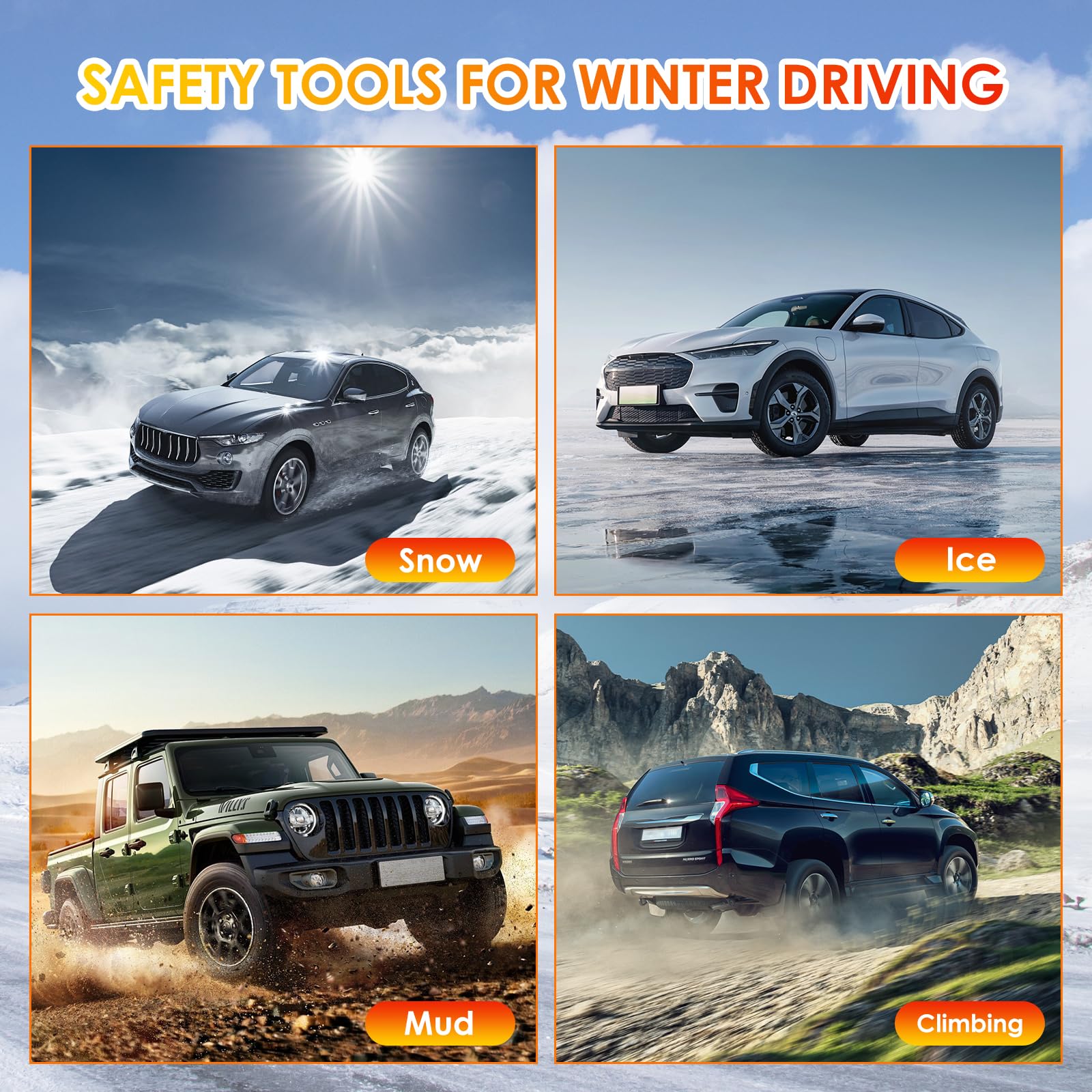 Cadenas de nieve 10 piezas Cadenas ajustables antideslizantes Rueda de neumático para automóvil Camión SUV. Superficie de la carretera, caminos nevados, lodo helado, escalada, ancho 145-295 mm