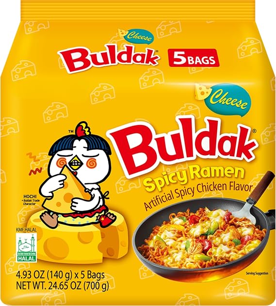 Buldak Noodles Cheese Spicy Chicken Flavor Ramen 10 Pack - Ramen Instant Noodles Excellent for Snack and Soups