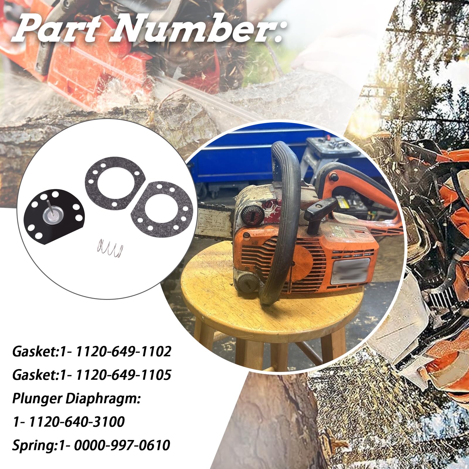 1120-640-1300, 0000-997-0610 Kits de filtro de aceite, émbolo de diafragma de bomba de aceite y kit de juntas 2 juntas para motosierras STIHL 009 010 011 012 1120 640 3100