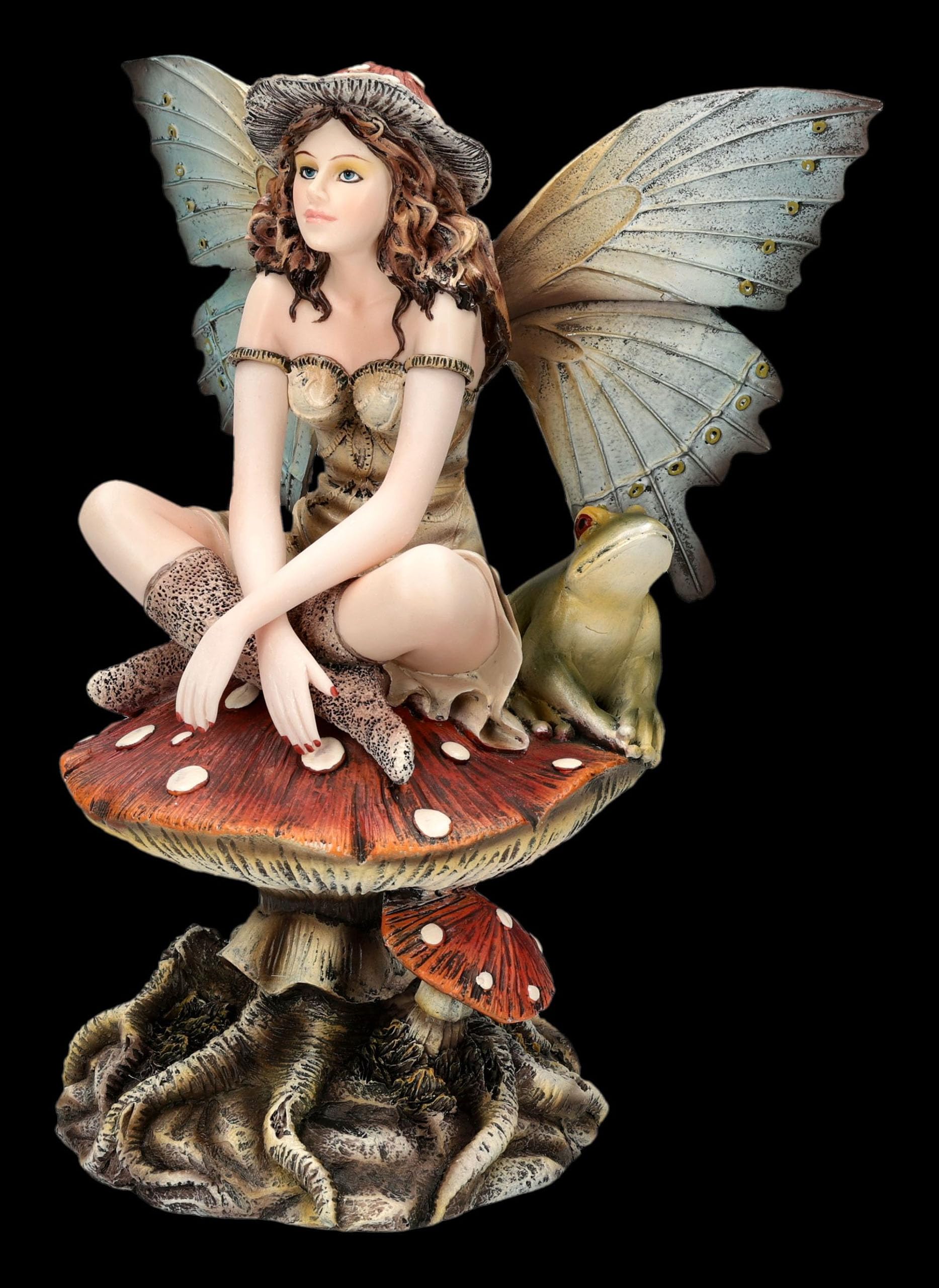 Figuren Shop GmbH Elfenfigur – Pilzfee Marilou auf Fliegenpilz – handbemalte Fantasy-Deko (21 cm) – Tales of Aurelion Collection – Geschenkidee für Märchen- & Feenfans