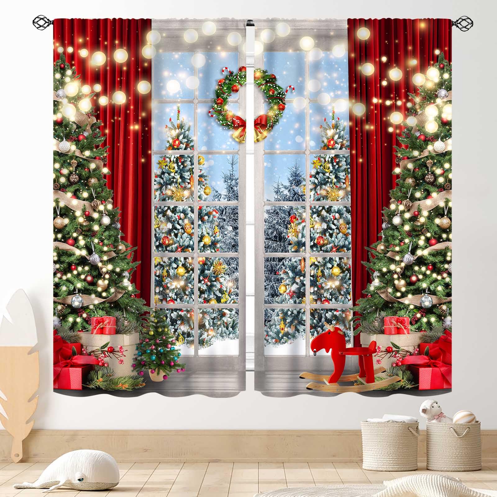 Christmas Tree Curtains, New Year Winter Drapery 2 Panels, 42"x45" Inch
