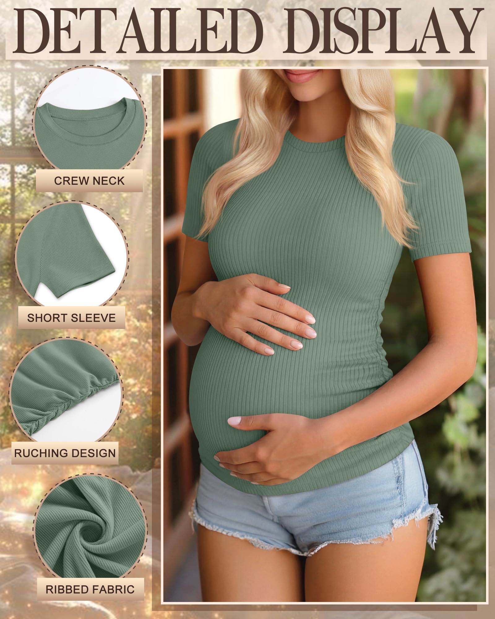 Ficerd 3er Pack Damen Umstandstops Baumwolle Kurzarm Schwangerschaftsshirts Rippstrick Freizeit Mama T-Shirts