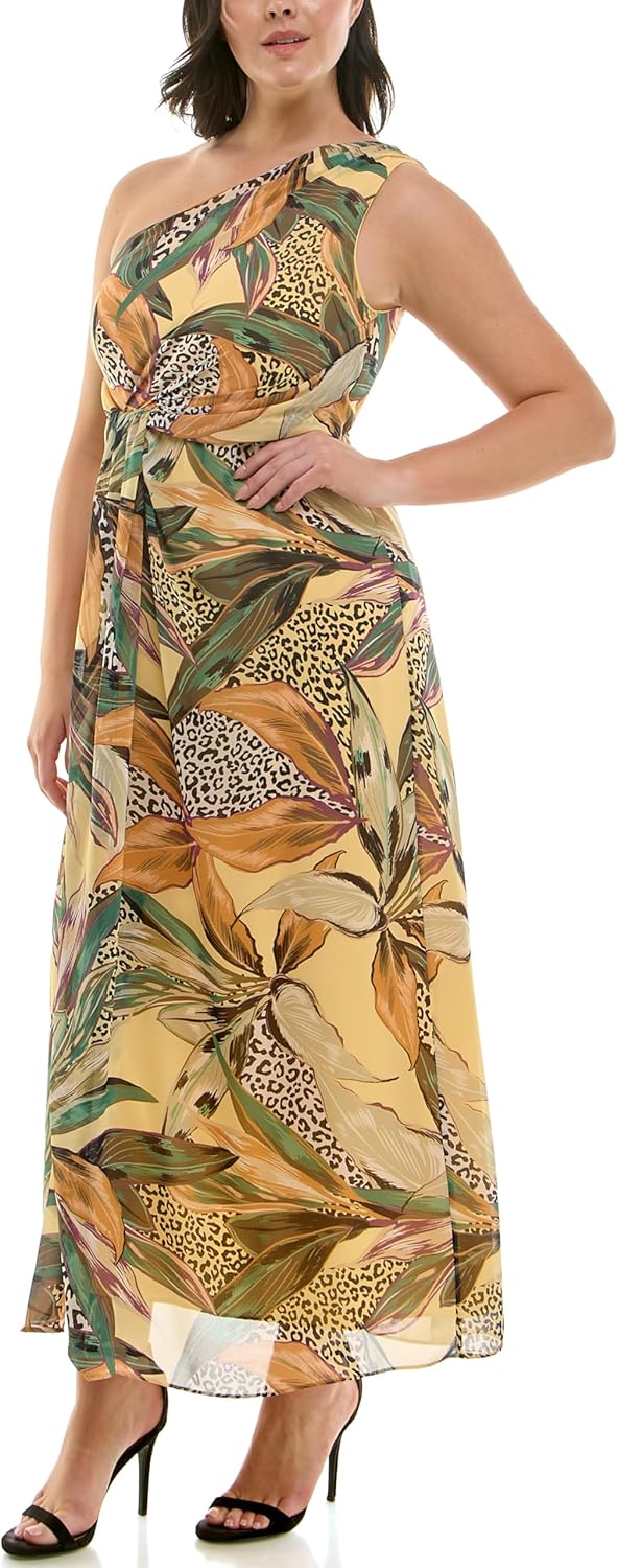 Nicole Miller New York Womens One Shoulder Chiffon Printed Dress