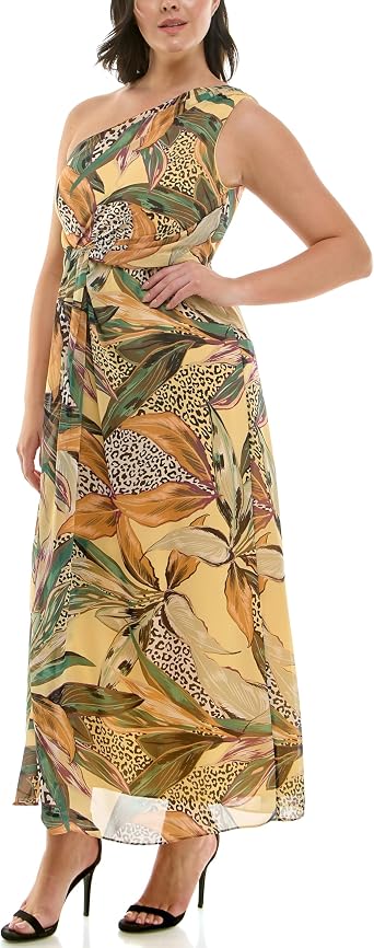 Nicole Miller Womens One Shoulder Chiffon Printed Dress