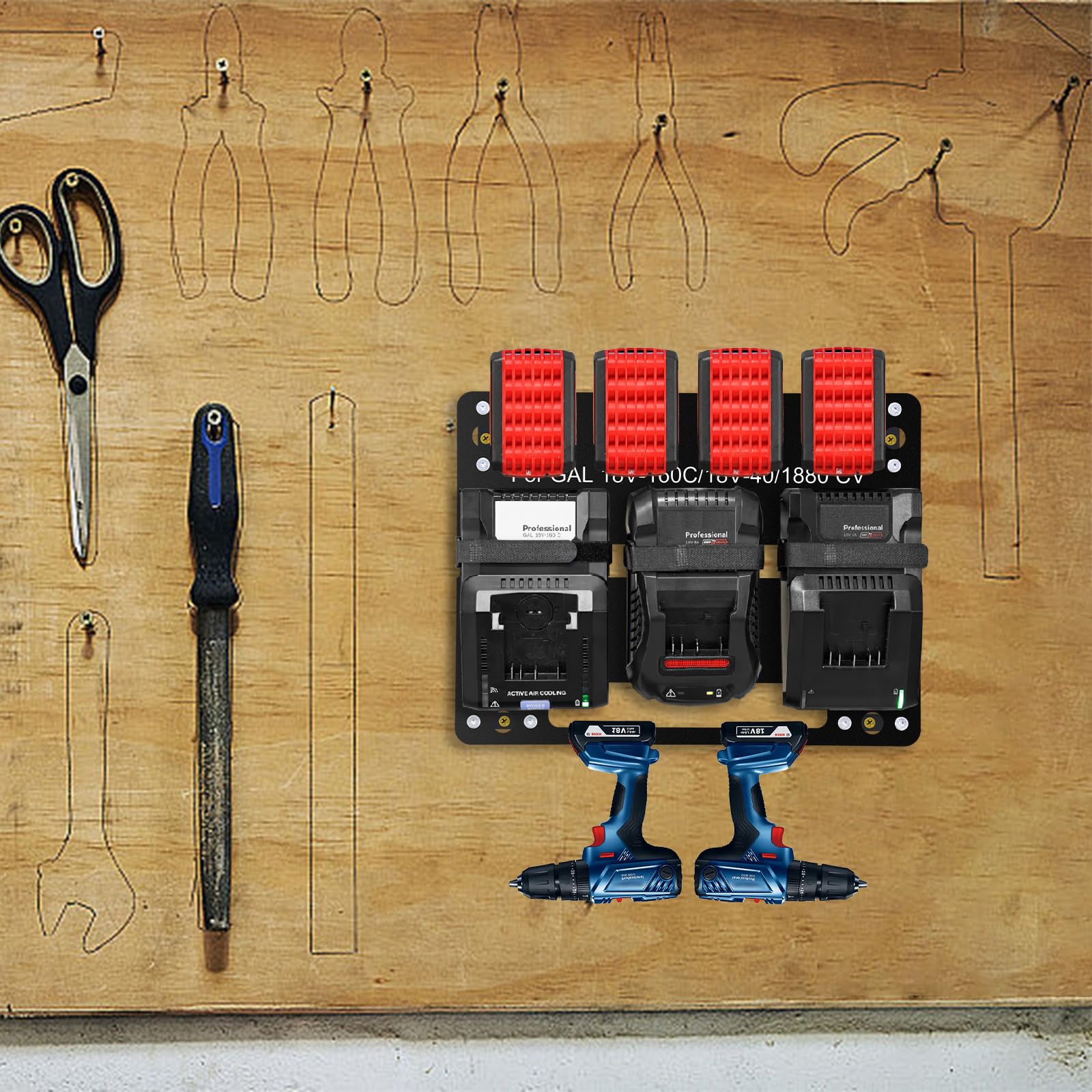 Support mural en métal pour Bosch, support de batterie professionnel et chargeur 18 V, stable pour batterie Bosch, matériel de montage de qualité supérieure, rangement