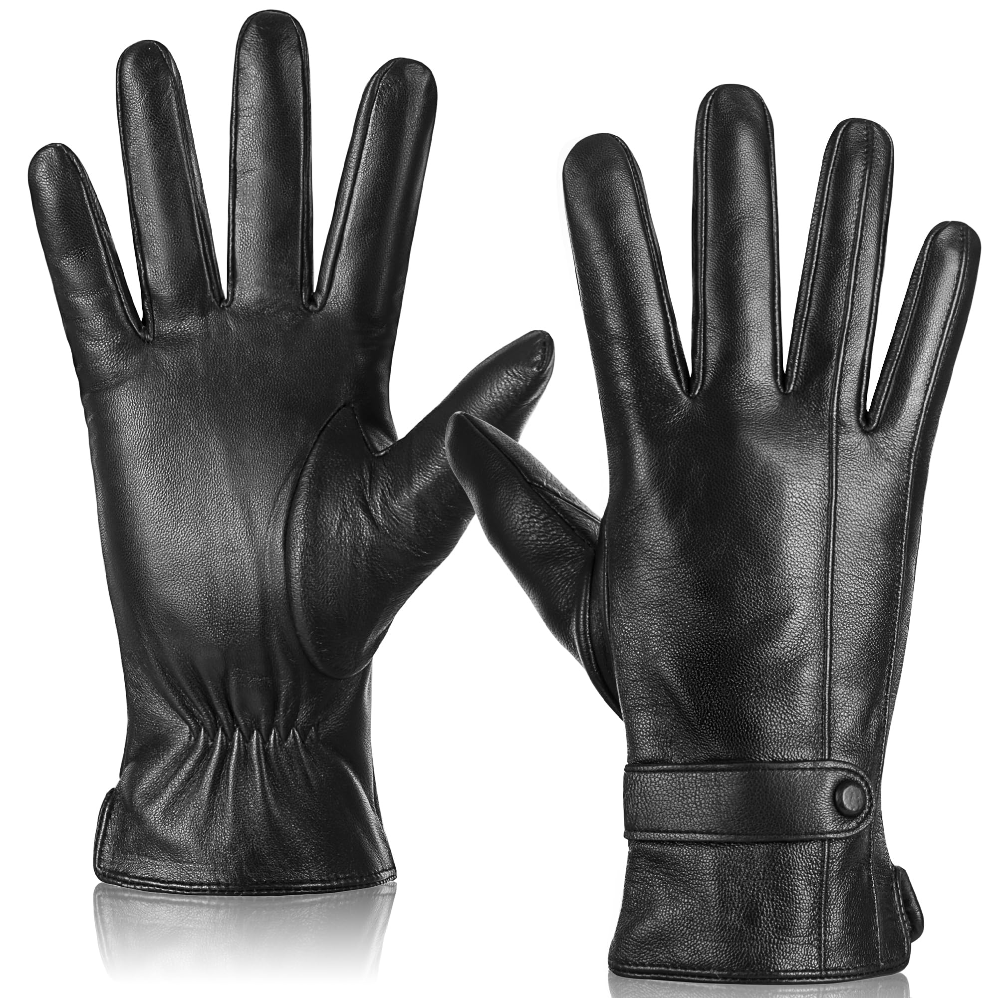Genuine Sheepskin Leather Gloves for Women, Winter Wool Fleece Lined Warm Touchscreen Texting Thick Thermal Driving Gloves