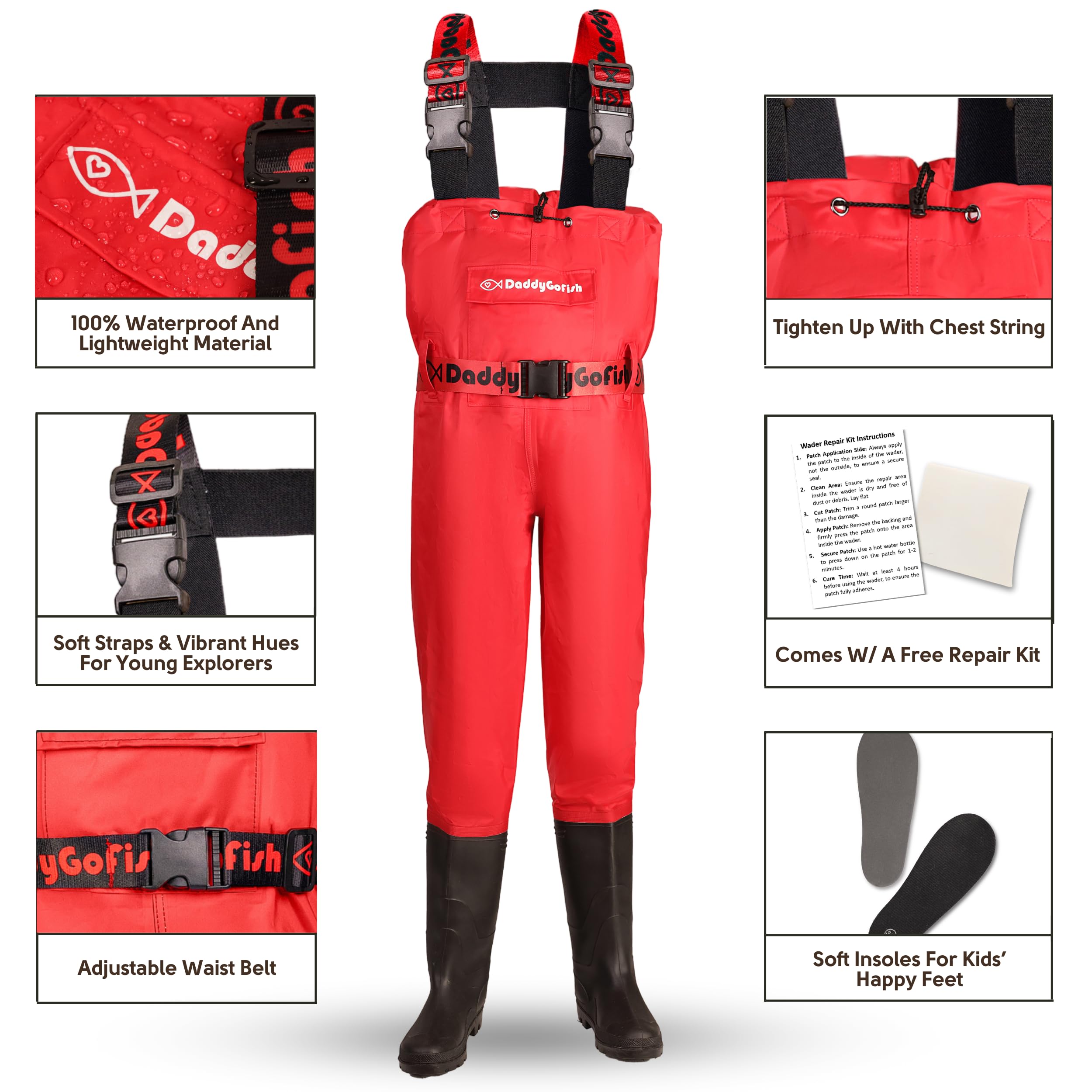 DaddyGoFish Chest Waders for Kids and Adults Fishing and Hunting Waders with a Pocket and a Wader Hanger, Red Orange, Adult (UK 12.5) - Image 3