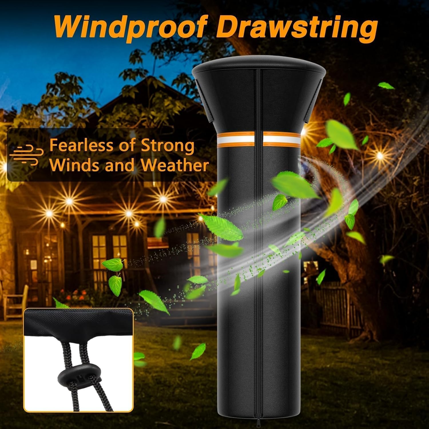 EVRBUL Patio Heater Cover with Zipper, Heavy Duty 420D Waterproof Windproof Sunproof Dustproof Outdoor Heater Cover for Standing Heater (89”L x 33”D x 19”B)