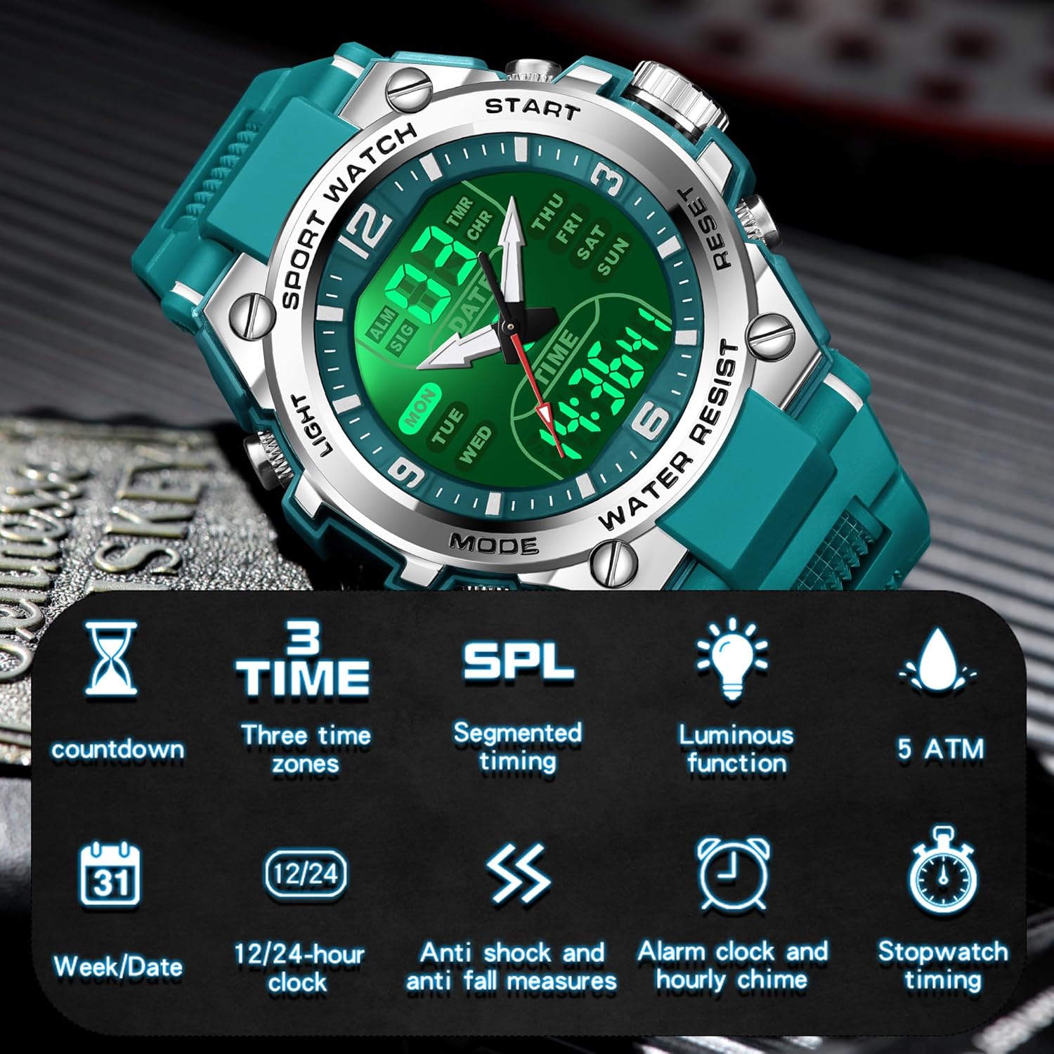 findtime Men's Digital Watch Sports Waterproof Watches Military Stopwatch Alarm Mens Wristwatch for Running Swimming Watch Big Face Analog Relojes para Hombres - Image 3