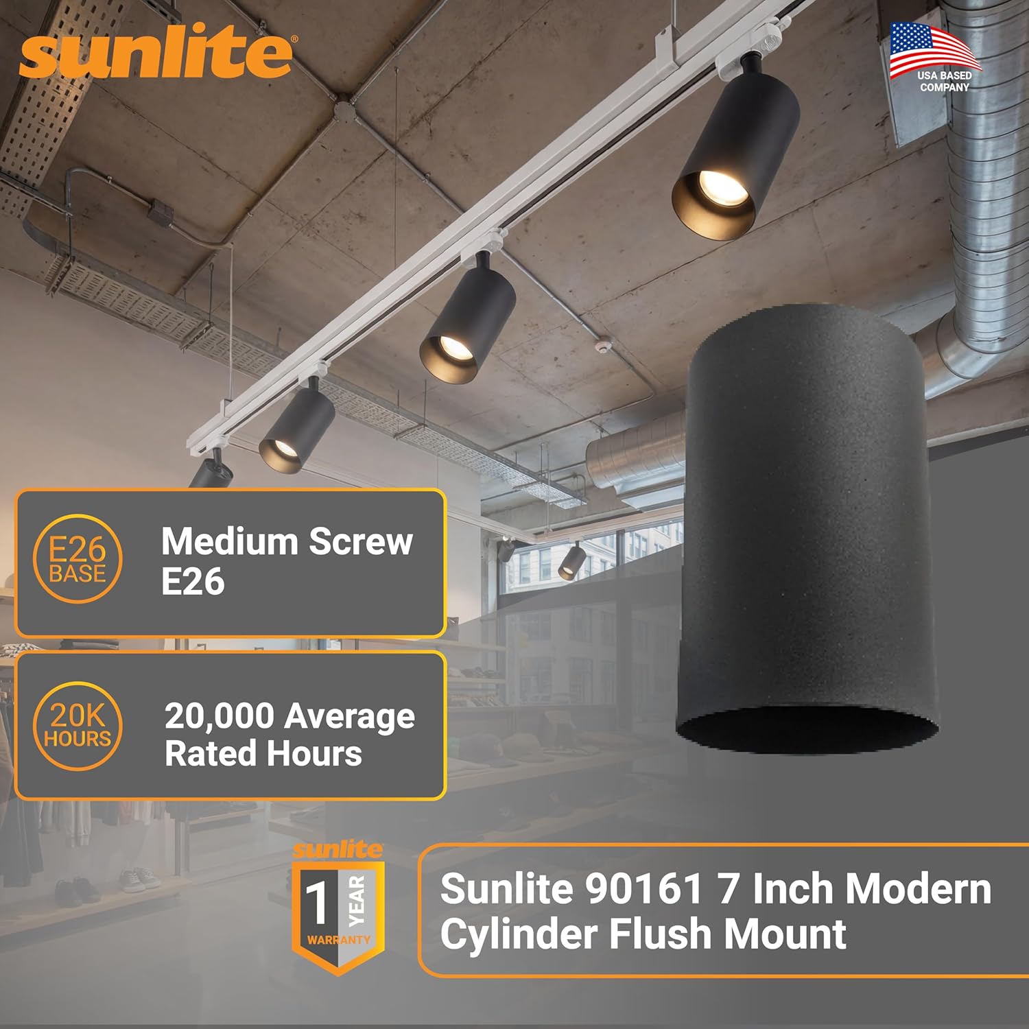 Sunlite 7-Inch Modern Cylinder Flush Mount Light Fixture, 60W Max Wattage (Bulb Not Included), Medium E26 Base, 120 Volts, ETL Listed, Matte Black, 3 Pack