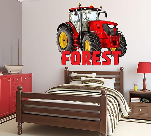 Miniatura 2 de Calcomanías de pared con nombre personalizado, calcomanía de pared de tractor, decoración de pared con nombre para niños, calcomanías de pared para