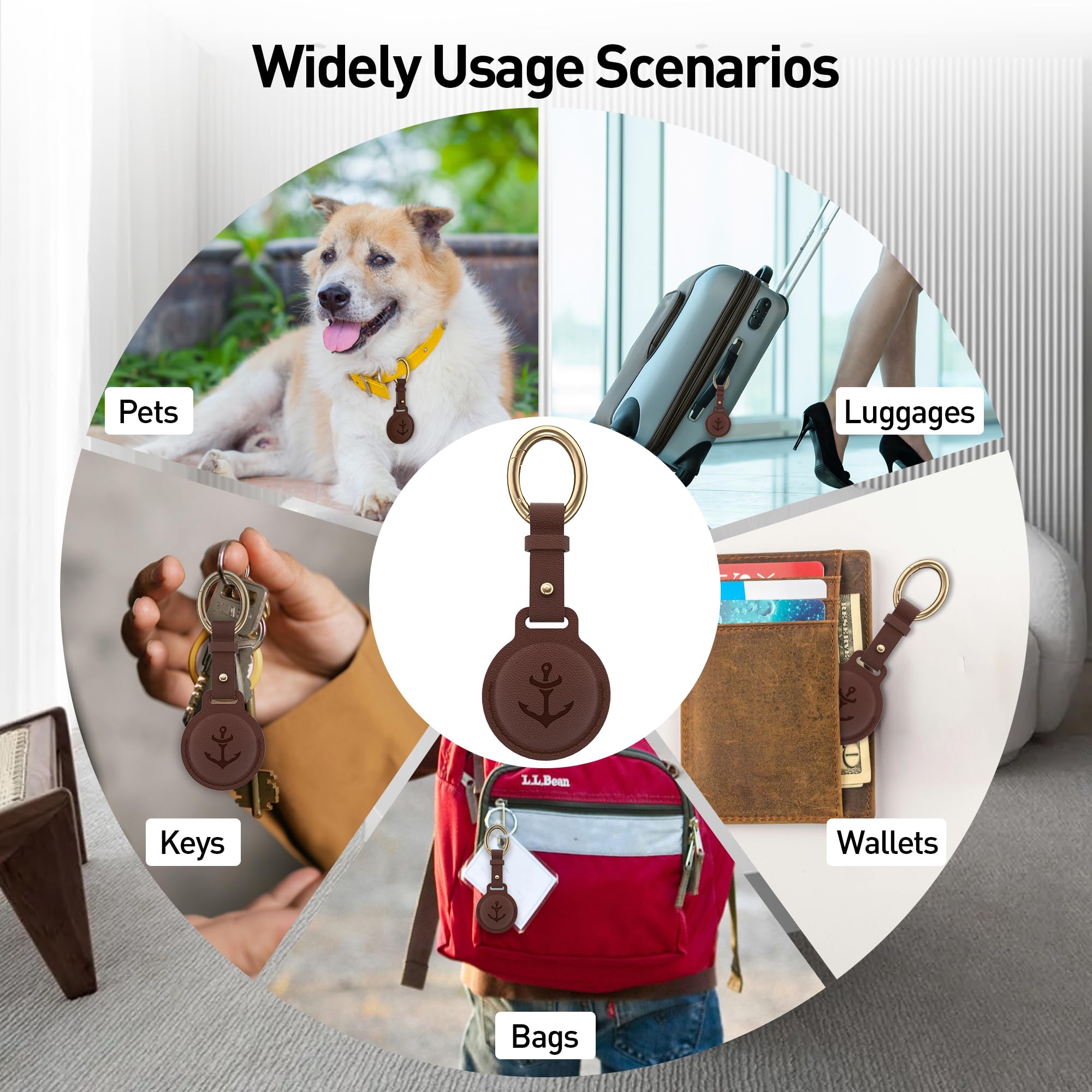 YISH Airtag brelok do kluczy ze skóry PU: Brelok do kluczy i etui na karty Airtag, elegancki i praktyczny design, brązowy