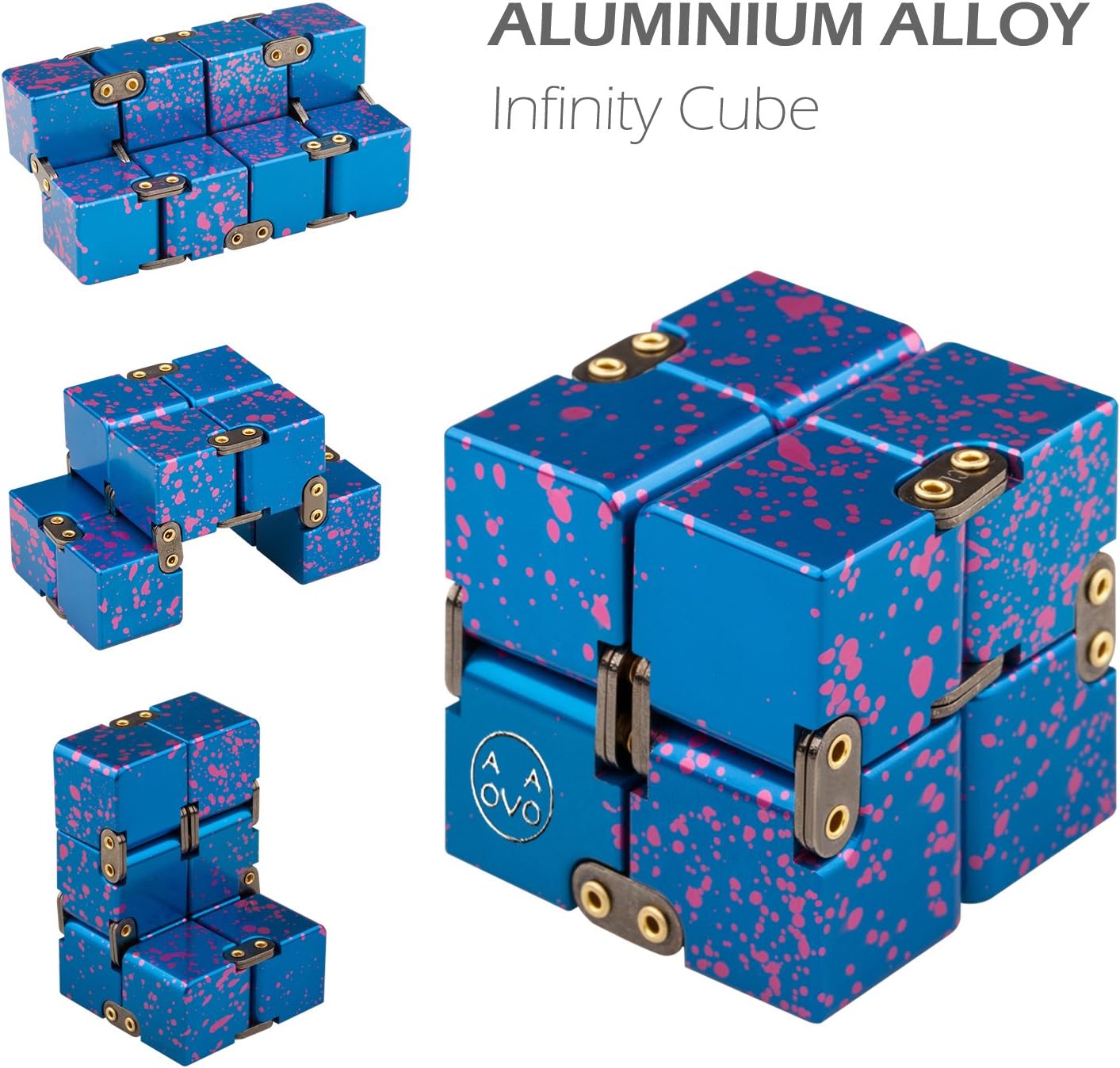 Metal Infinity Cube, Stress Relief Cube for Adult & Kids, Fidget Finger Toy (Blue & Pink)