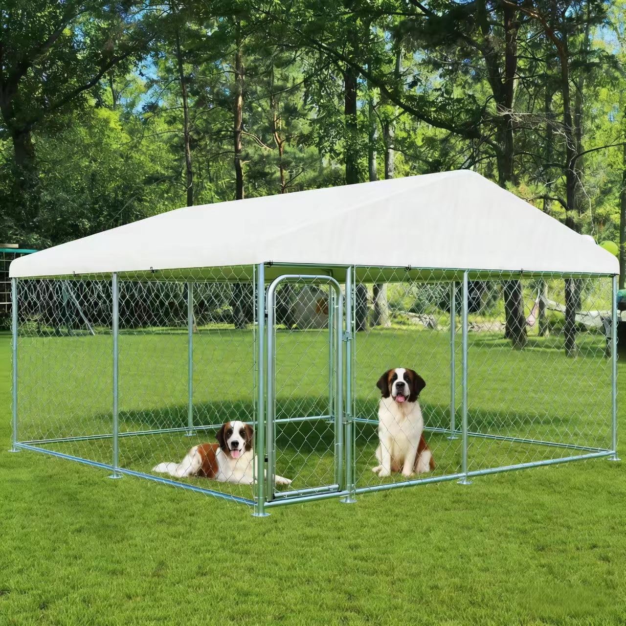 LotFun 10x10 FT Outdoor Dog Kennel, Heavy Duty Pet Enclosure with UV & Waterproof Full Cover Roof, Dual Safety Locks & Anti-Rust Steel Mesh for Medium to Large Dogs (10x10 FT)
