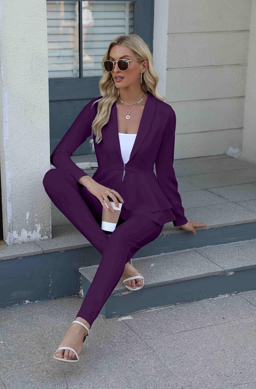 Salimdy Sexy 2 Piece Outfits for Women Long Sleeve Solid Blazer with Pants Casual Elegant Business Suit Sets - Image 5