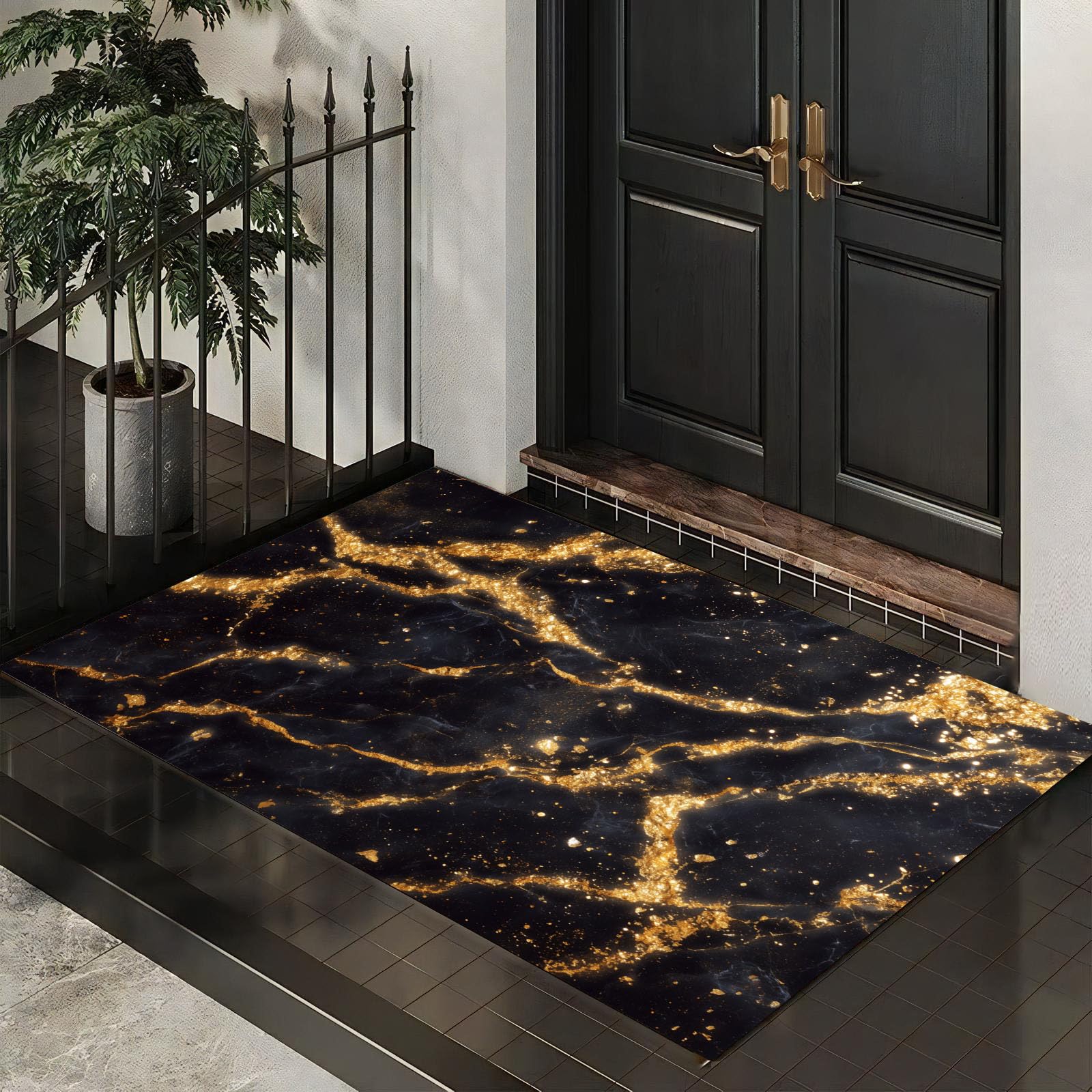 Tapis entrée ultra-fin pour porte basse paillasson marbre 60x90 cm