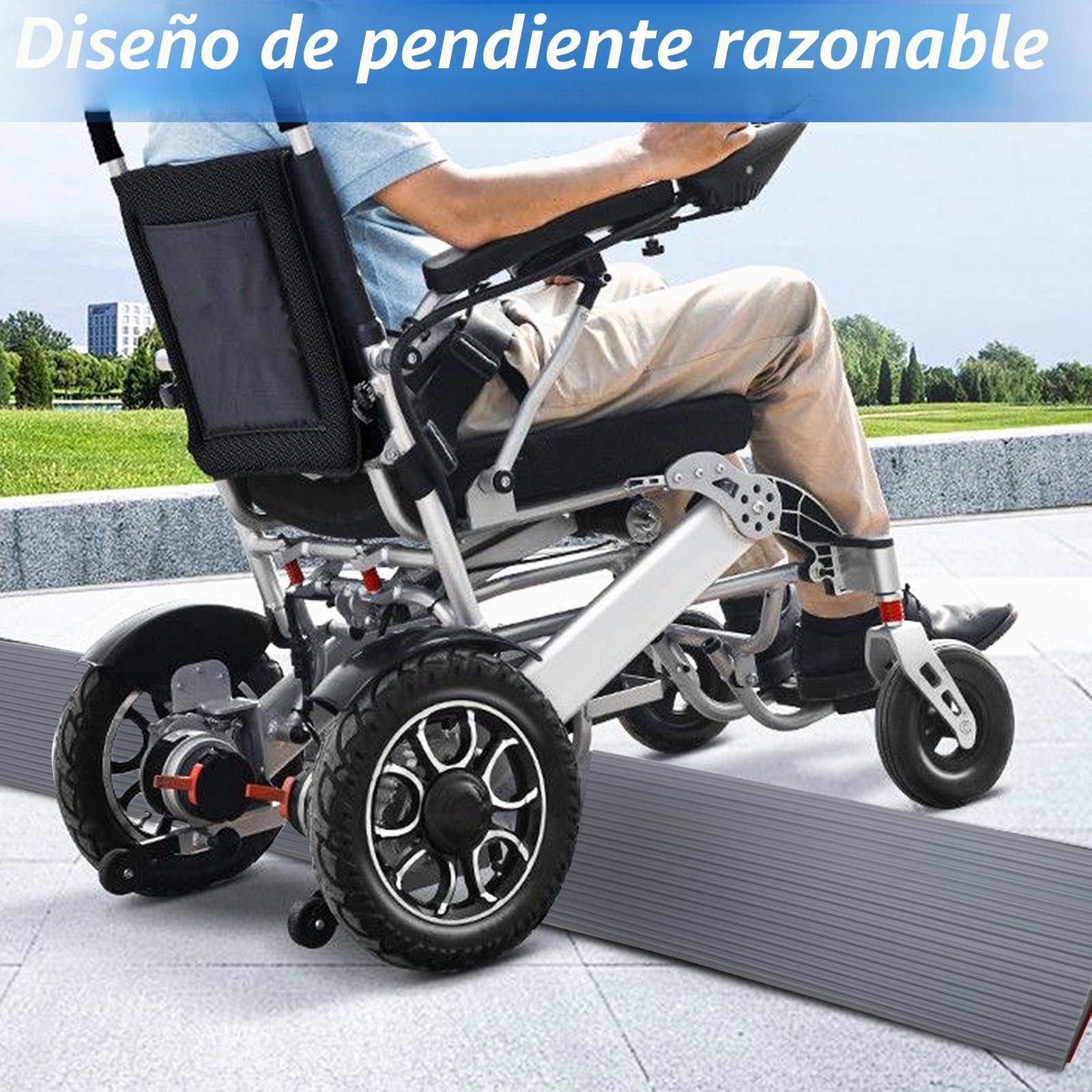 Rampa de umbral de puerta, rampa para silla de ruedas de PVC, superficie antideslizante, rampa de goma, rampa de acceso para silla de ruedas, cochecito, andador o scooter eléctrico (gris, 90 x 8 x 2,5