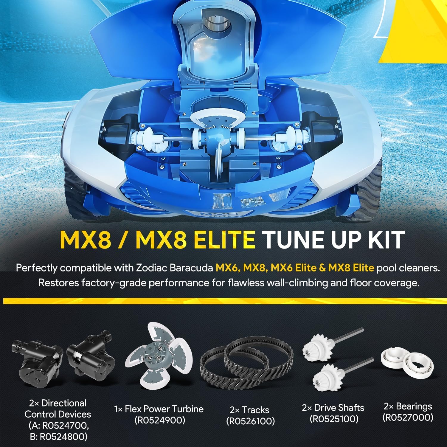 Kit d'entretien complet R0796200 pour nettoyeur de piscine Zodiac Baracuda MX8, MX6, MX8 EL et MX6EL (pièces de rechange), compatible avec R0524900, R0526100, R0527000, R0525100, R0524700 et