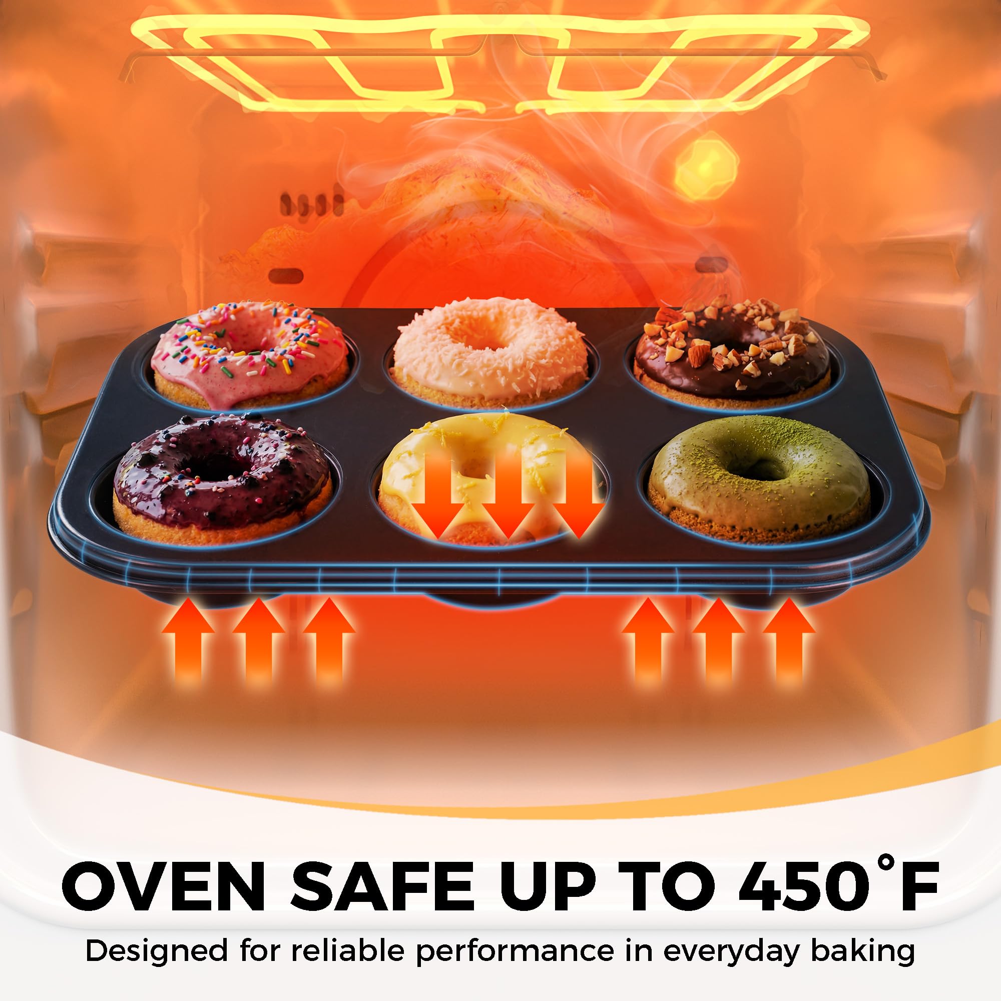 HONGBAKE Paquete de 2 sartenes para hornear, mini donut molde de 6 cavidades, Profrssional Doughut Bagel Pan, bandeja antiadherente para agujero de donut – negro