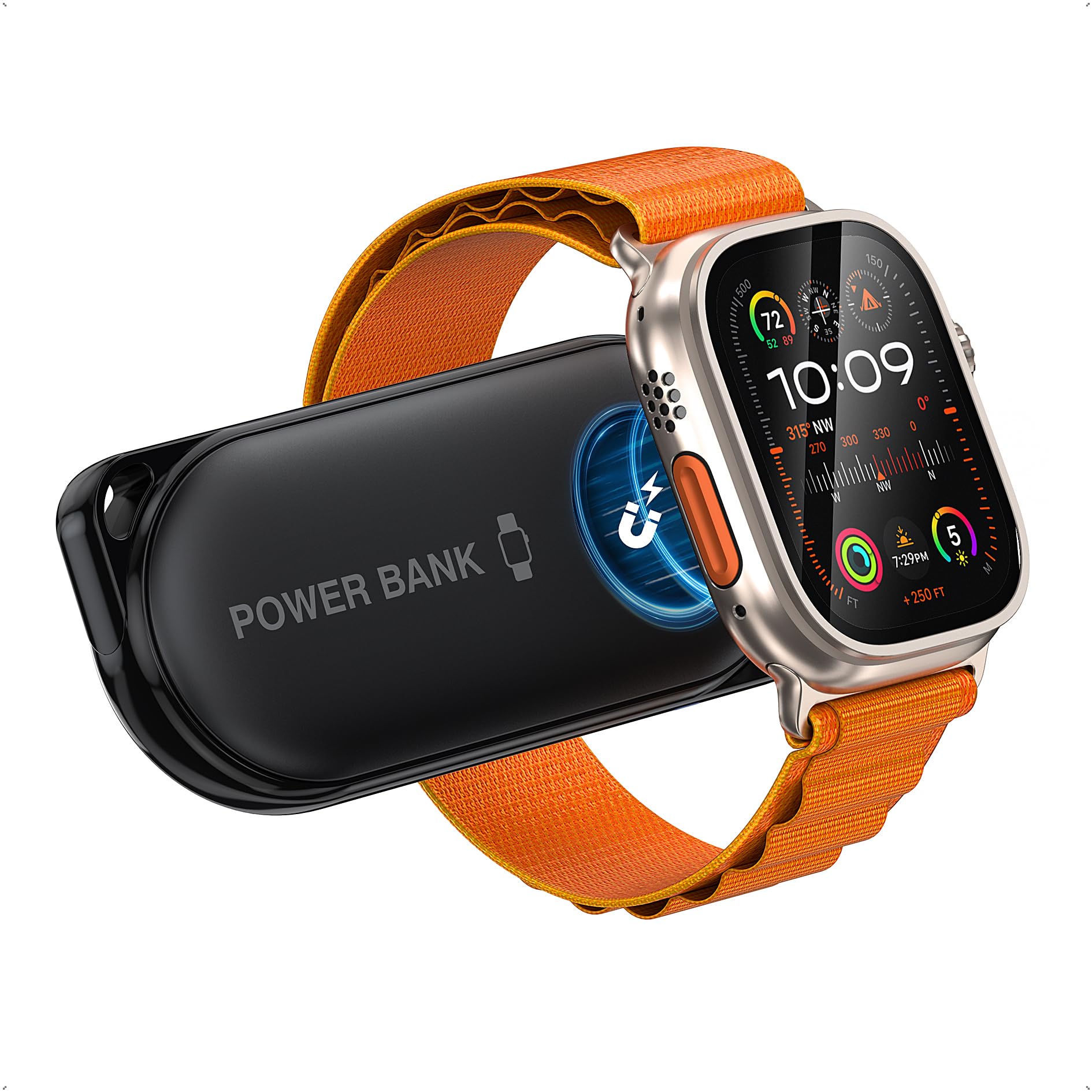 Portable Charger for Apple Watch, 1200mAh Travel Power Bank Magnetic Wireless Charger Station for iWatch Series 9/8/UItra/7/6/5/4/3/2/SE