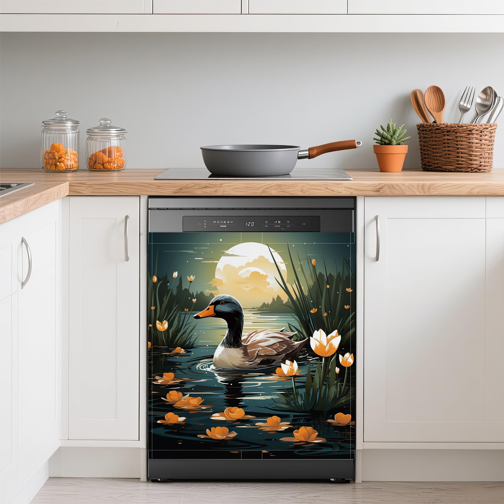 Mallard Duck Dishwasher Magnets Decorative Cover,Farmhouse Flowers Waterproof Magnetic Dishwasher Cover Panel,Refrigerator Magnet Cover for Kitchen Home Decor 23x26 Inch