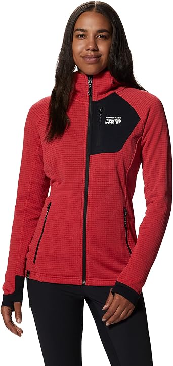 هودي نسائي من Mountain Hardwear Polartec Power Grid بسحاب كامل للتسلق والمشي لمسافات طويلة والتخييم | قابل للتنفس ومعزول