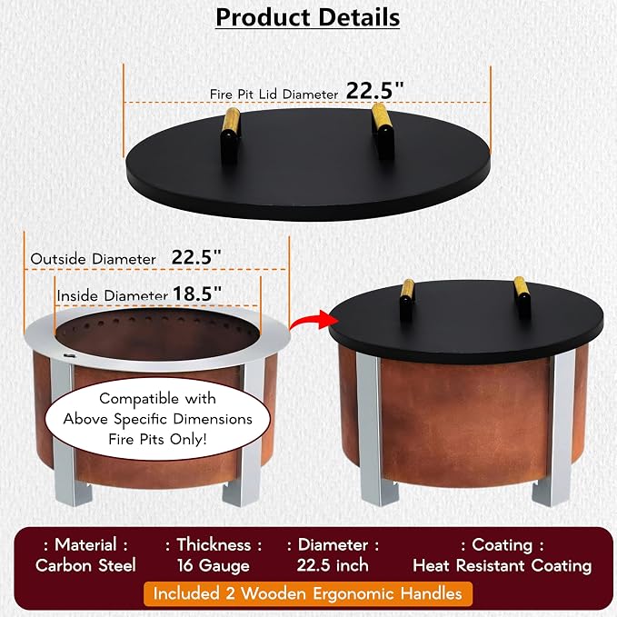 Tapa para Brasero de 22.5" en Acero Carbono con Mango Madera miniatura 3