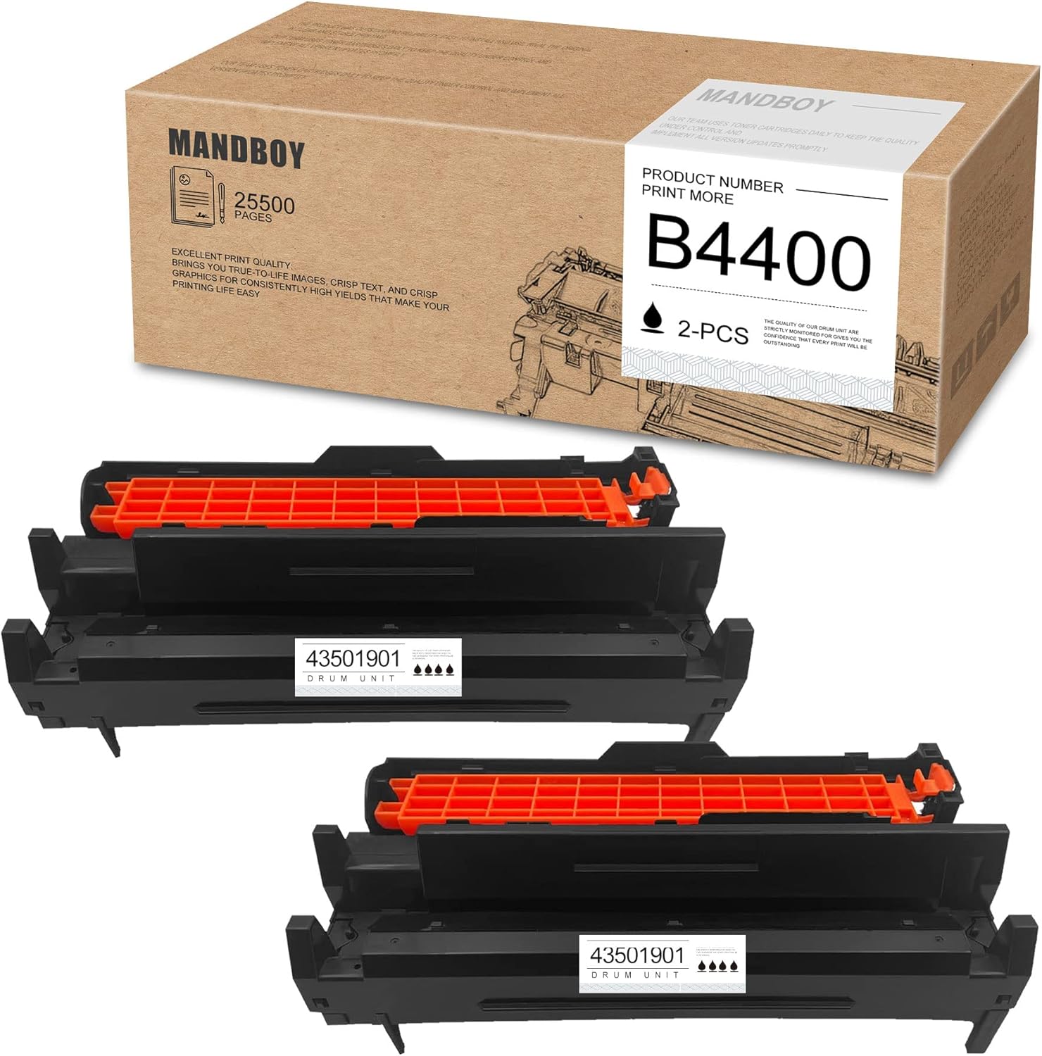 MANDBOY Compatible B4400 43501901 Drum Unit Black (2 Pack