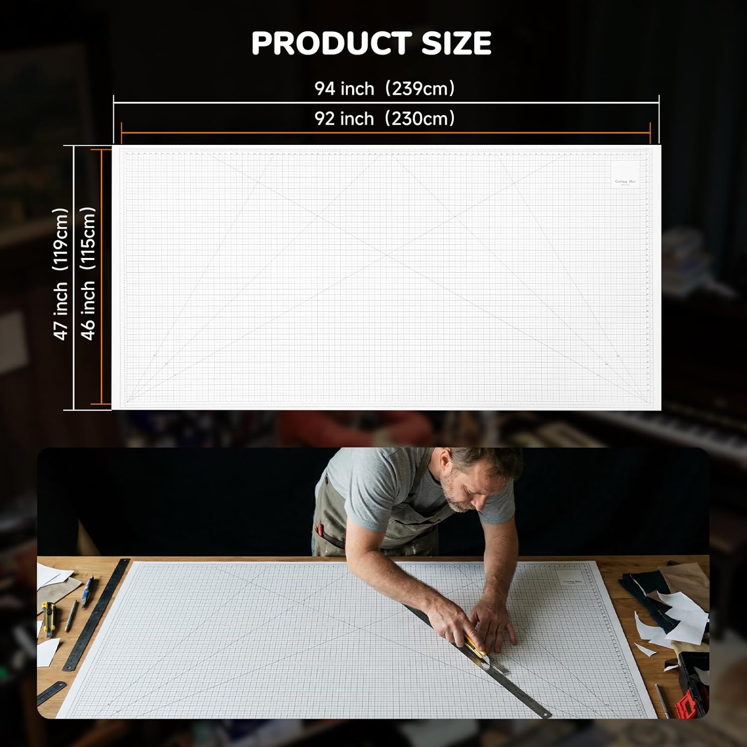 Flatness-upgraded 47" x 94" Extra Large Self Healing Sewing Mat, werkwise Rotary Cutting Mat Cut Board for Crafts Hobby Project, Scale Size 46" x 92", Black and White