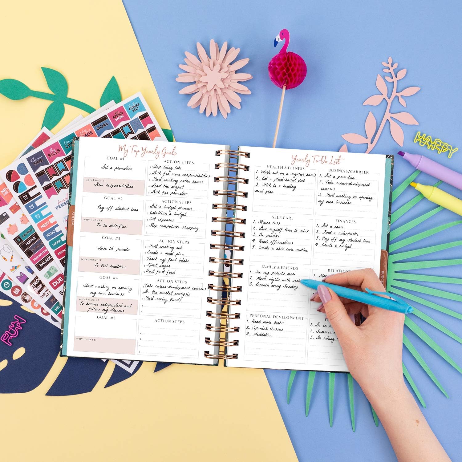 PLANBERRY Weekly Planner Premium – Undated Life Organizer & Budget Planner – Time Management, Goal Setting, To-Do List, Work-Life Balance & Habit Tracker – 6.9″ x 8.5″ (Green Pastures)