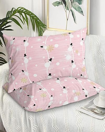 Juego de 2 fundas de almohada de tamaño estándar con diseño de muñeco de nieve de Navidad, fundas de almohada de pintura de Navidad rosa con cierre