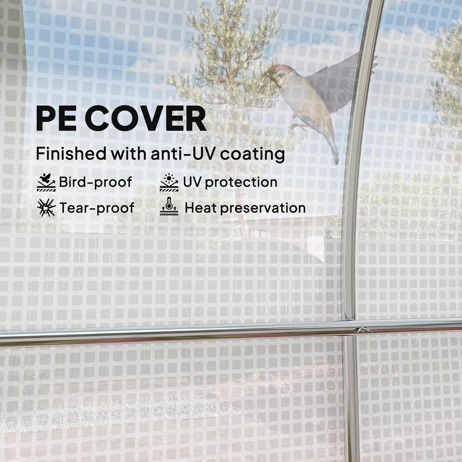 Outsunny 14.6'x6.5'x6.6' Hoop House Greenhouse with 2 Support Rods, Zippered Roll-up Mesh Door, Mesh Windows, Walk-in Tunnel Greenhouse with PE Cover, Galvanized Steel Frame, Outdoor Garden, White