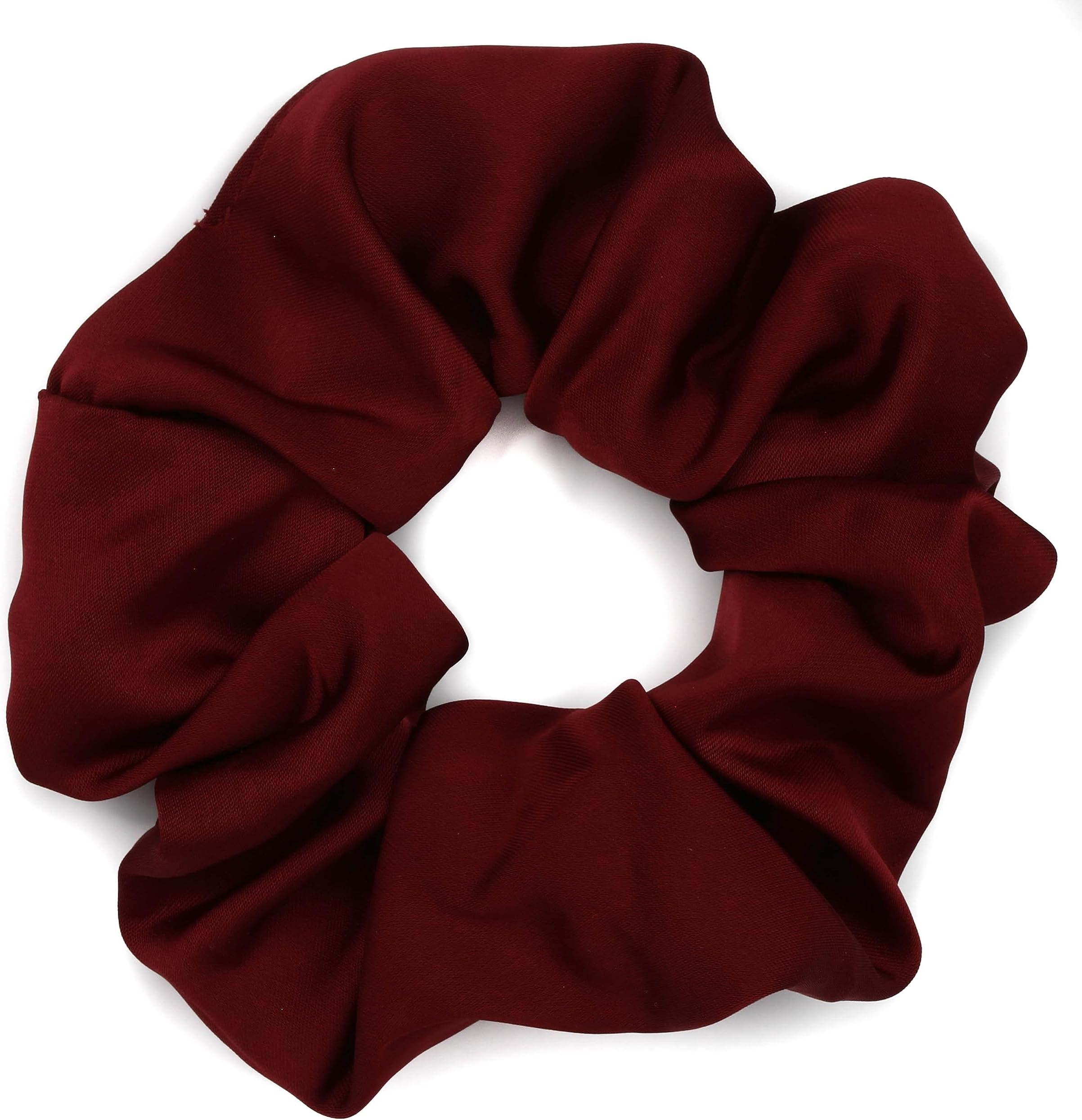 Large Luxurious Smooth Soft Satin Scrunchies Curly Hair Ties Ponytail Hairbands Traceless Bobble For Girls Women Thick Hair (Burgundy)