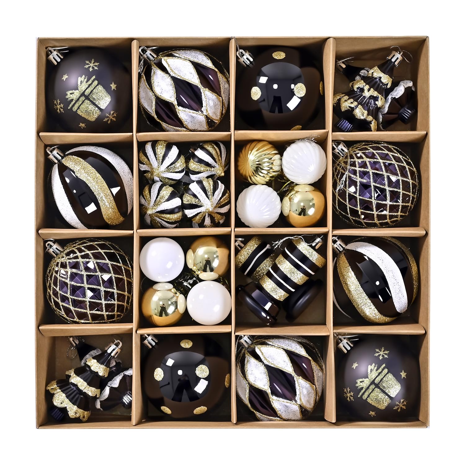 SVNVIOZ Juego de 40 bolas de Navidad de 8 cm, bolas de Navidad inastillables, color negro, dorado y blanco