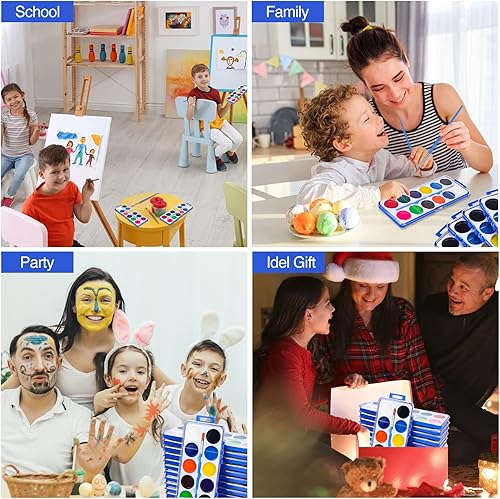 Miniatura 6 de Juego de 42 pinturas de acuarela para niños, 12 colores de acuarelas con pincel, juego de pintura de acuarela para niños para recuerdos de fiesta,