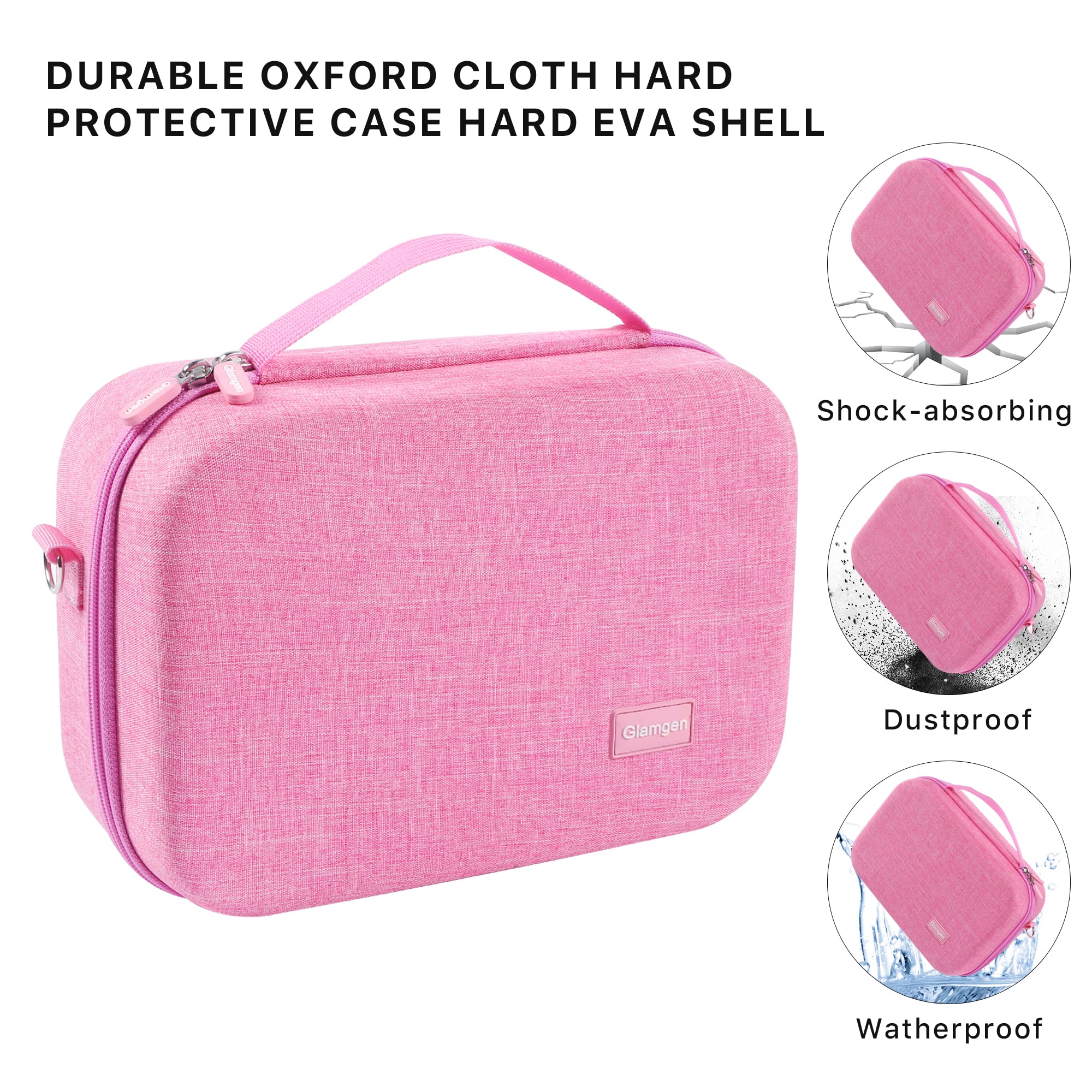 Glamgen Custodia da trasporto per Nintendo Switch, grande custodia per Nintendo Switch, custodia da viaggio portatile con 16 carte da gioco per controller e accessori, rosa