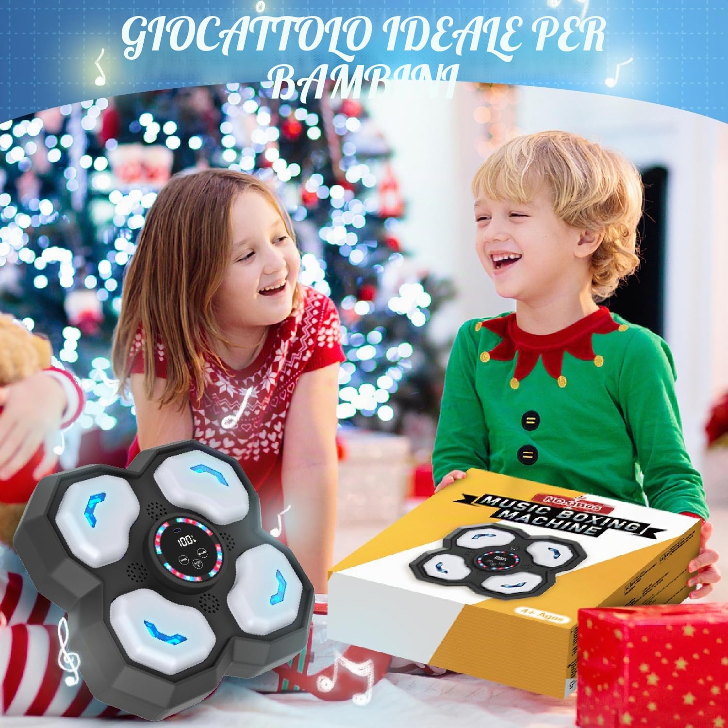 snookids Music Boxing Machine per bambini, con luce a LED, elettronica da boxe, con guanti da boxe, Smart Music Punch Sport Dispositivi con 9 modalità di velocità, controllo del volume, modalità