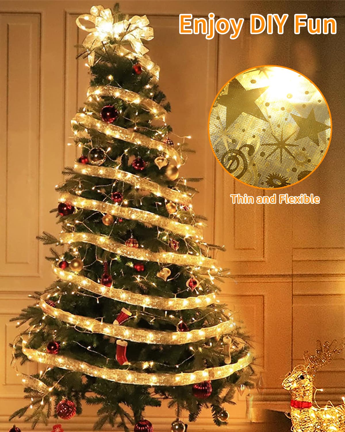 Luci Natalizie, Decorazioni Per Alberi Di Natale, Luci A Nastro Dorate Decorazioni Natalizie Luci A Nastro Natalizie Da 10 M Luce Calda 79364017