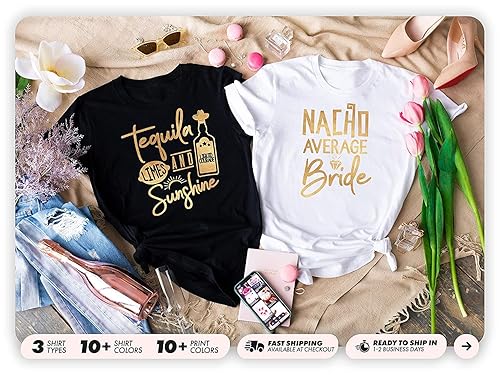 Miniatura 2 de Tequila Bride and Bridesmaid Shirts For Bachelorette Party, Wedding Party T-Shirts, Bridal Party Proposal T-shirts, Nacho Average Bride, Tequila