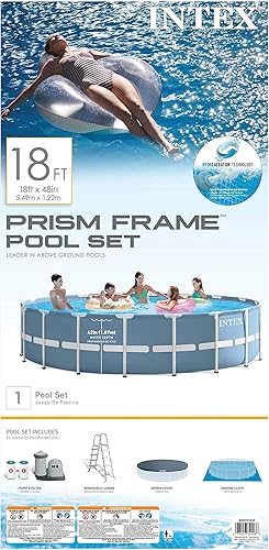 Miniatura 6 de Intex Juego de piscina con marco de prisma de 18 pies x 48 pulgadas con bomba de filtro, escalera, paño de suelo y cubierta de piscina