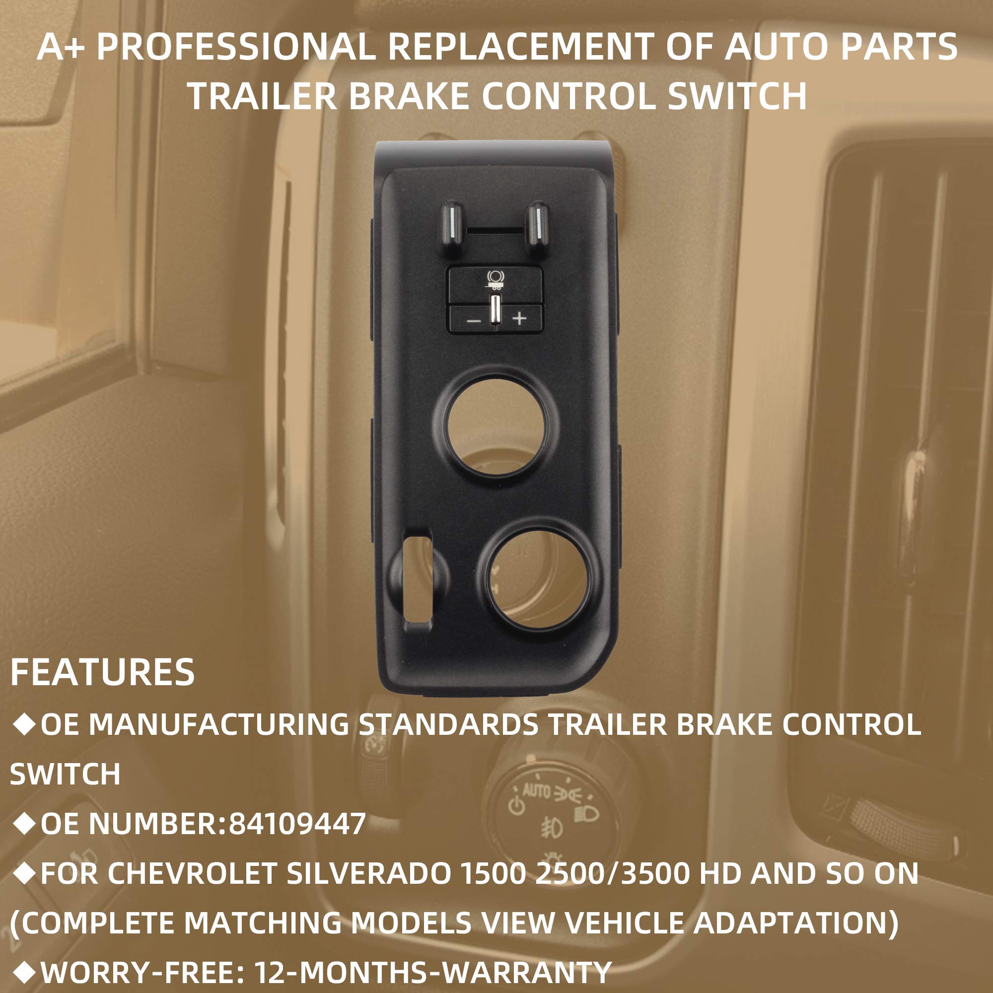 Dasbecan Trailer Brake Control Switch Black Carbon Compatible with Chevy Silverado/GMC Sierra 1500 2014-2018 Chevy Silverado/GMC Sierra 2500HD 3500HD 2015-2020 Replaces# 84109447 23476237