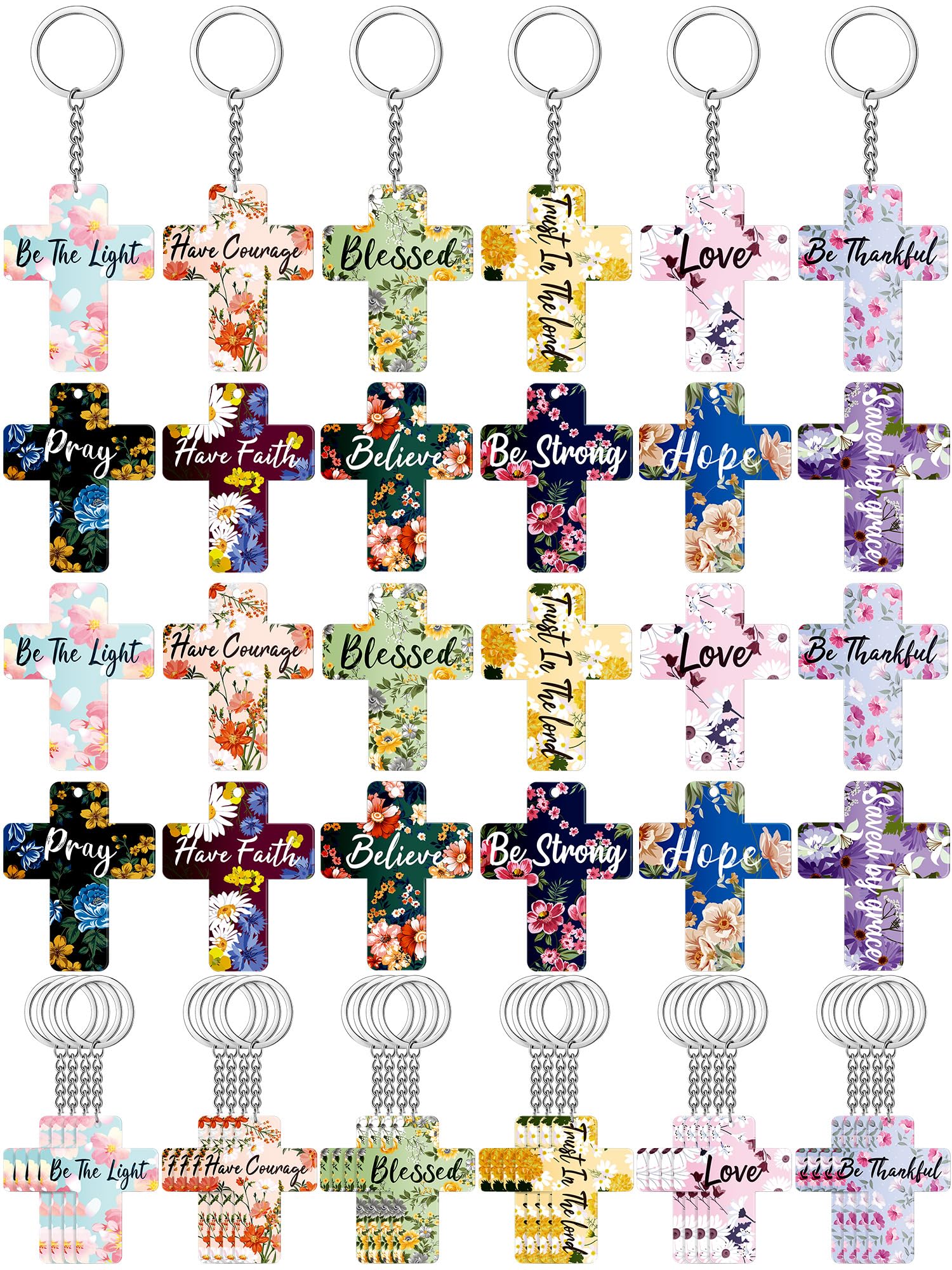 120 Pcs Christian Keychain Gifts Bible Verse Inspirational Keychain Bulk Acrylic Religious Cross Key Rings Floral Scripture Gifts Jewelry for Women Men